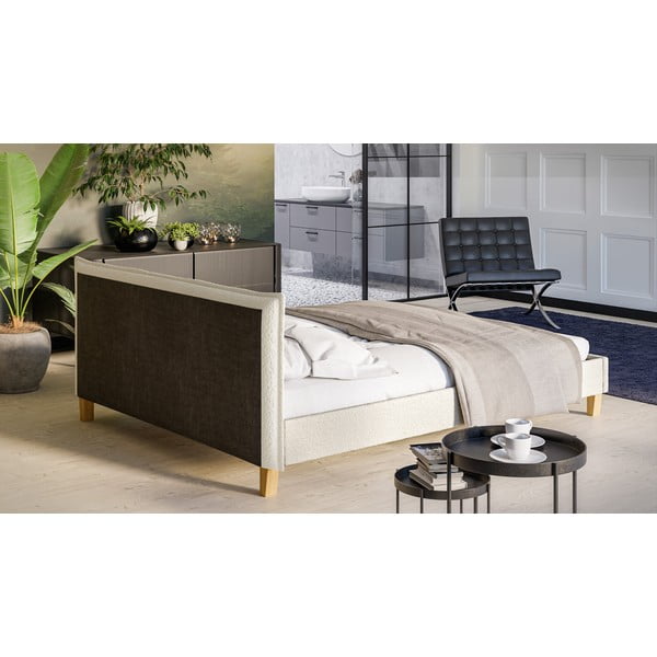 Kreminės spalvos minkšta dvigulė lova su grotelėmis 160x200 cm Tina - Ropez-image-3