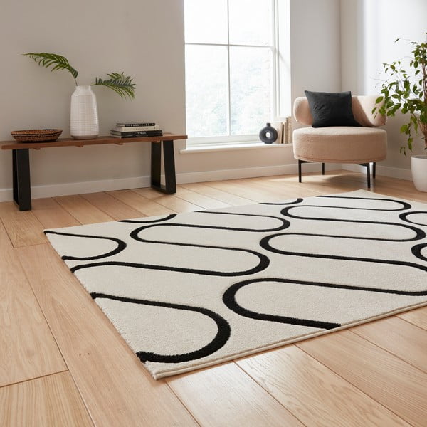 Kilimas juodos ir baltos spalvos 120x170 cm Linear Curve – Catherine Lansfield-image-1