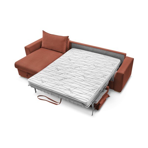 Iš kordinio velveto sulankstoma kampinė sofa raudonos plytų spalvos (kintama) Augustin – Bobochic Paris-image-3
