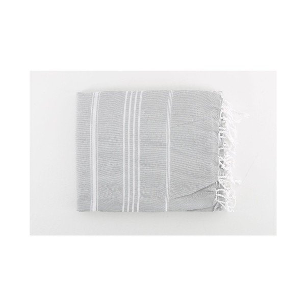 Šviesiai pilkas medvilninis vonios rankšluostis Hammam Sultan, 100 x 180 cm-image-2