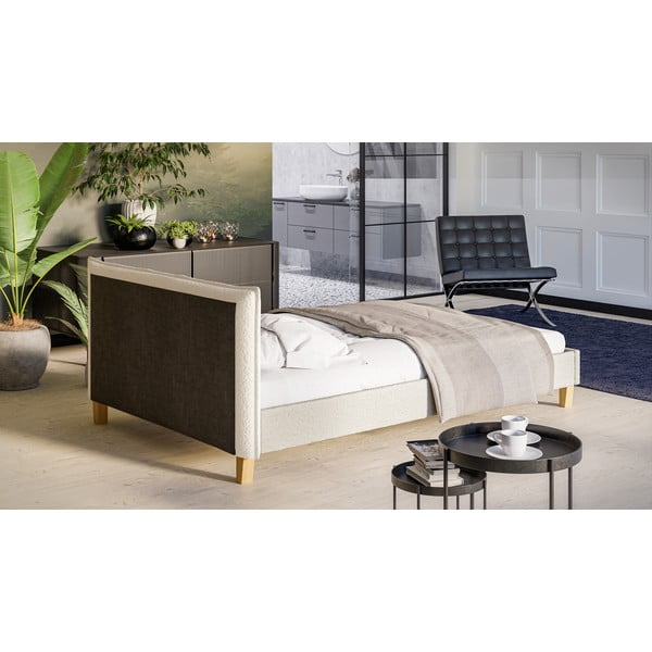 Kreminės spalvoss spalvos minkšta dvigulė lova su grotelėmis 140x200 cm Tina - Ropez-image-3