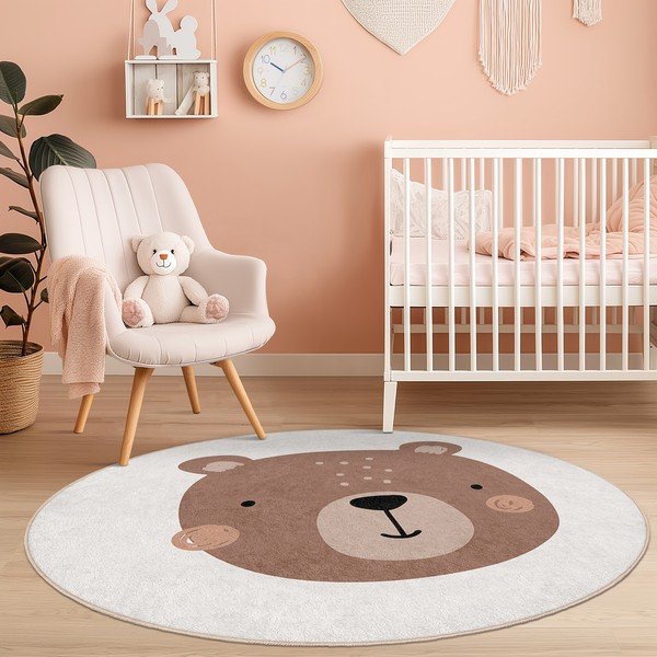 Skalbiamas rudos spalvos/kreminės spalvos vaikiškas kilimas ø120 cm Teddy Bear – Mila Home-image-4