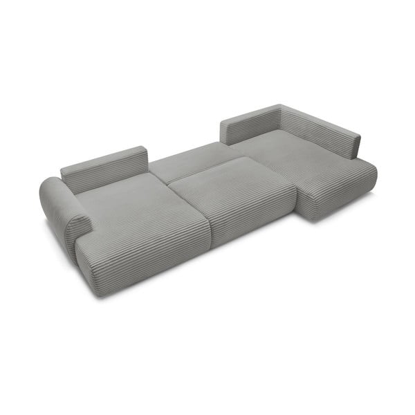 Tamsiai pilkos spalvos sulankstoma/su sandėliavimo vieta kampinė sofa iš kordinio velveto (su dešiniuoju kampu/„U“ formos) Lucien – Bobochic Paris-image-4