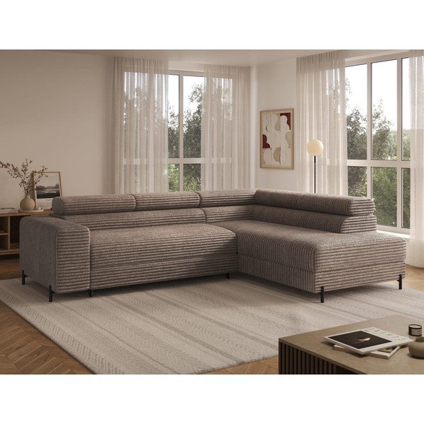 Rudos spalvos kampinė sofa iš kordinio velveto (su dešiniuoju kampu/„L“ formos) Colesio – ELTAP-image-1