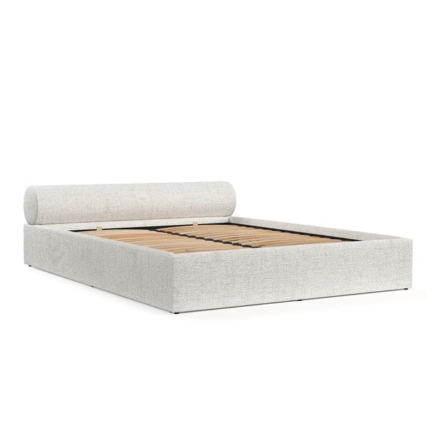 Kreminės spalvos dvigulė lova audiniu dengta su sandėliavimo vieta su lovos grotelėmis 180x200 cm Solvo – Maison de Rêve