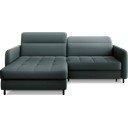 Pilkai žalios spalvos iš velveto sulankstoma/su sandėliavimo vieta kampinė sofa (su kairiuoju kampu/su gultu) Gomsi – ELTAP