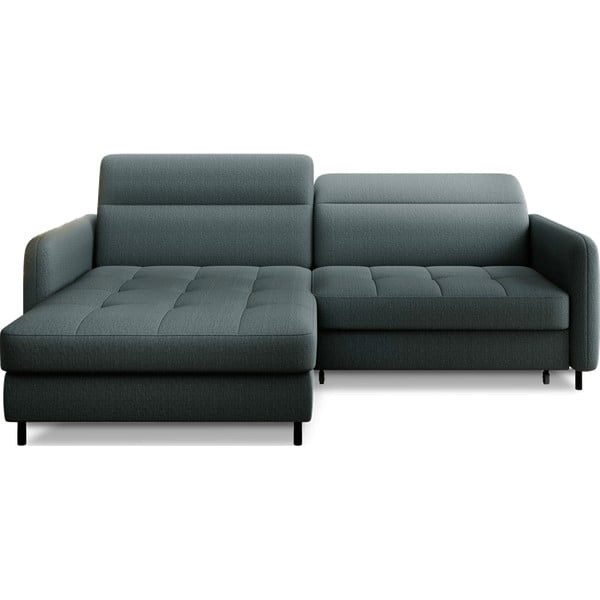 Pilkai žalios spalvos iš velveto sulankstoma/su sandėliavimo vieta kampinė sofa (su kairiuoju kampu/su gultu) Gomsi – ELTAP