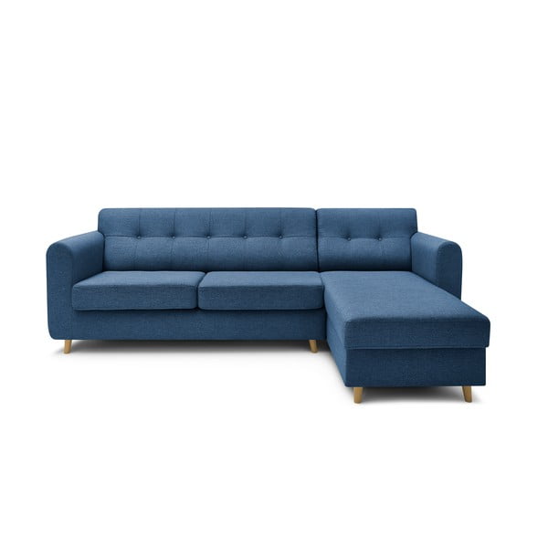 Tamsiai mėlyna "Bobochic Paris Athenais" sofa-lova, dešinysis kampas