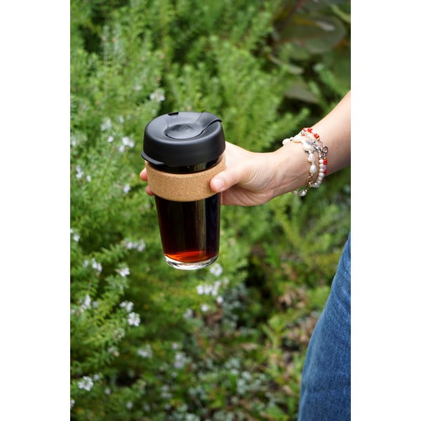 Kelioninis puodelis (ne termo) juodos spalvos/rudos spalvos 454 ml Brew Cork Black L – KeepCup-image-1