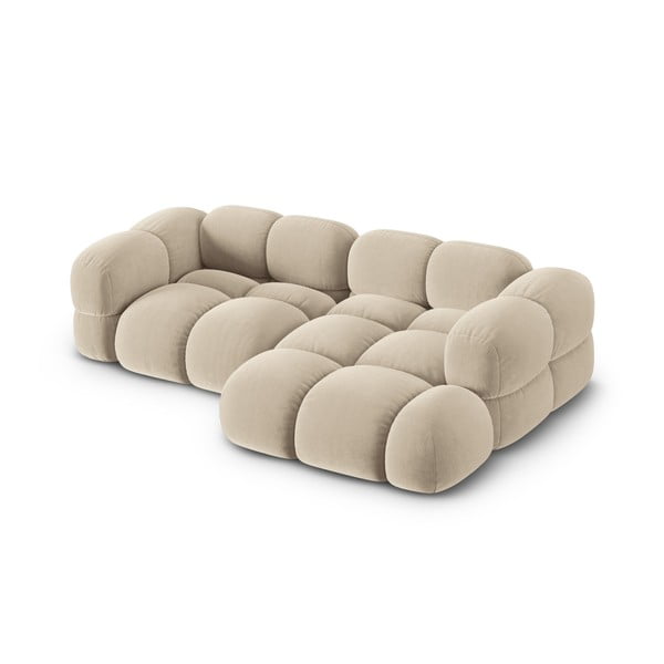 Smėlio spalvos iš velveto kampinė sofa (su dešiniuoju kampu/su gultu) Loretto – Cosmopolitan Design-image-2