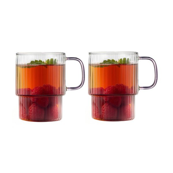 Rožinės spalvos iš stiklo puodeliai 2 vnt. kapučino 350 ml Livio – Vialli Design