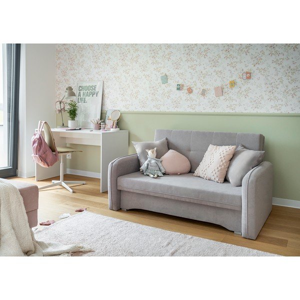 Šviesiai pilkos spalvos iš šenilinio audinio sulankstoma/su sandėliavimo vieta sofa 155 cm Laine – ELTAP-image-1