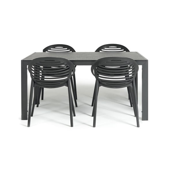 Sodo valgomojo baldų komplektas 6 asmenims su juodomis kėdėmis Joanna ir stalu Viking, 90 x 150 cm