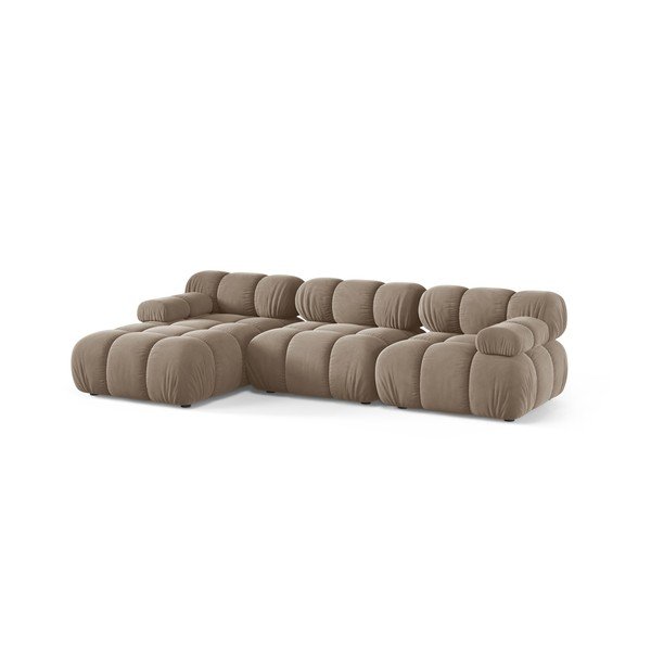 Smėlio spalvos modulinė kampinė sofa iš velveto (su kairiuoju kampu/su gultu) – Micadoni -image-2