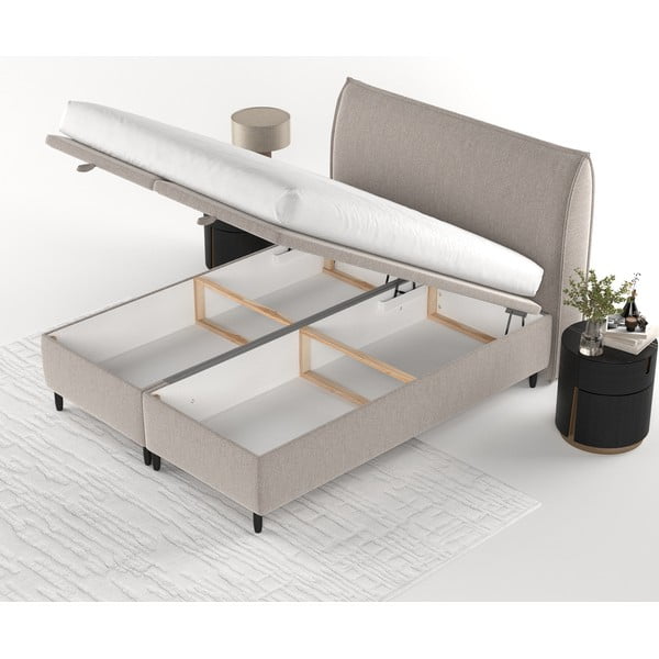 Dvigulė lova pilkos spalvos/smėlio spalvos audiniu dengta su sandėliavimo vieta 140x200 cm Pearl – Maison de Rêve-image-4