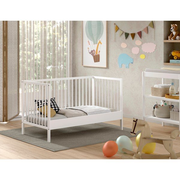 Iš pušies masyvo vaikiška lovelė baltos spalvos 70x140 cm DINO – Vipack-image-1