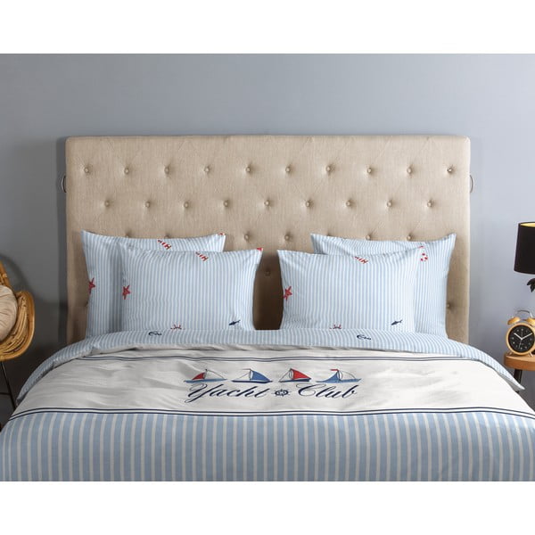 Baltos spalvos/mėlynos spalvos iš medvilnės viengulė patalynė 140x200 cm Yachtclub – Good Morning-image-2