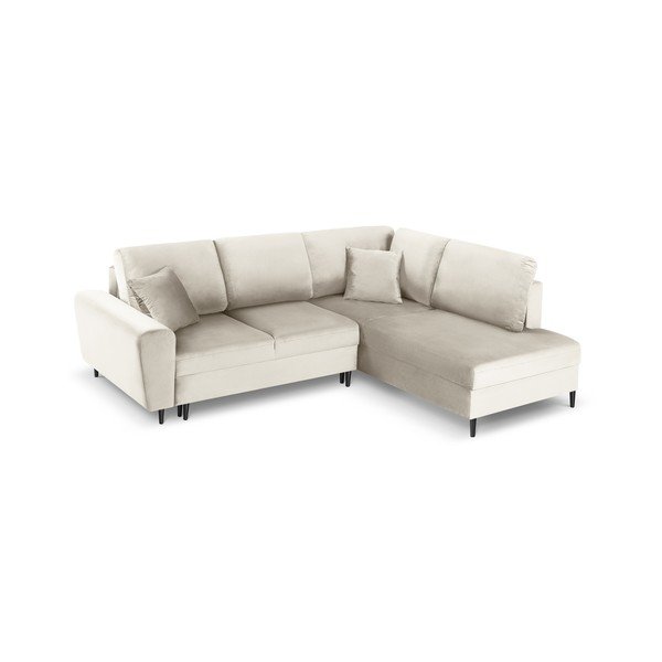 Smėlio spalvos iš velveto sulankstoma/su sandėliavimo vieta kampinė sofa (su dešiniuoju kampu/„L“ formos) Kyoto – Cosmopolitan Design-image-1