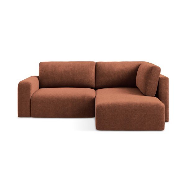 Terakotos spalvos sulankstoma/su sandėliavimo vieta kampinė sofa iš šenilinio audinio (su dešiniuoju kampu/„L“ formos) Kona – Makamii