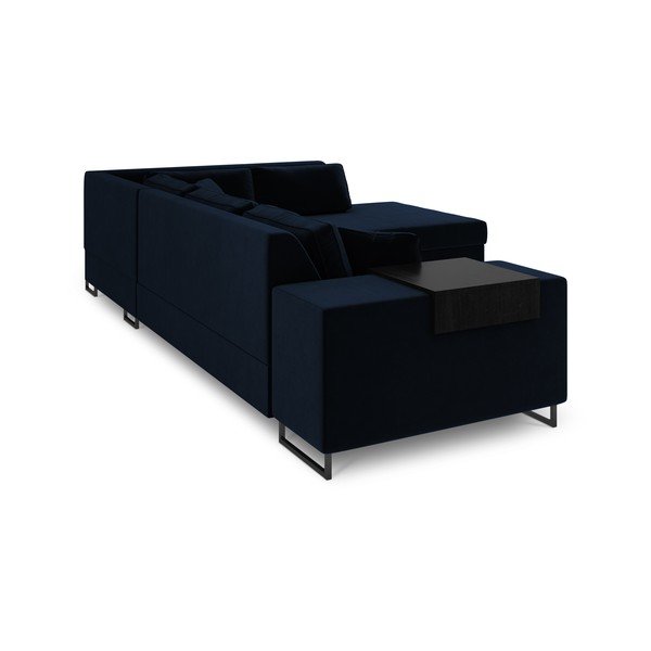 Mėlyna aksominė kampinė sofa-lova Cosmopolitan Design York, kampas dešinėje-image-4