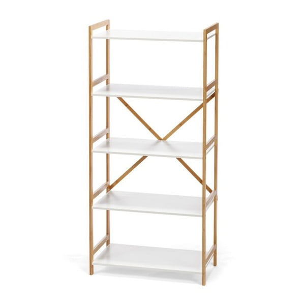Balta penkių aukštų lentyna su bambuko konstrukcija Bonami Essentials Lora