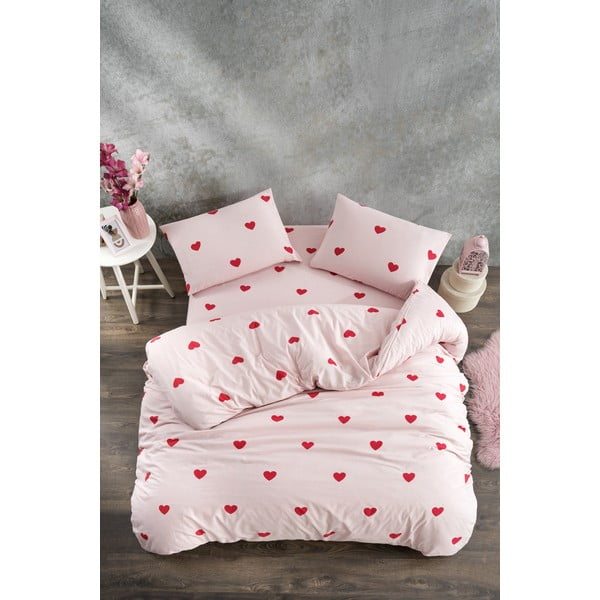 Rožinės spalvos viengulė/itin ilga patalynė su paklode/3 dalių 160x220 cm Red Heart – Mila Home-image-3