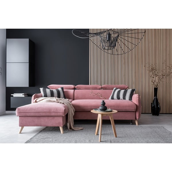 Sulankstoma kampinė sofa iš velveto šviesiai rožinės spalvos (su kairiuoju kampu) Sweet Harmony – Miuform-image-1