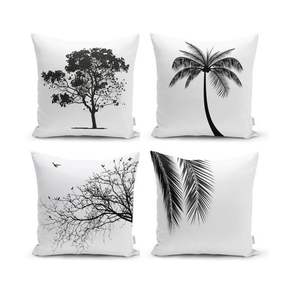 4 minimalistinių pagalvėlių užvalkalų rinkinys, juoda ir balta, 45 x 45 cm