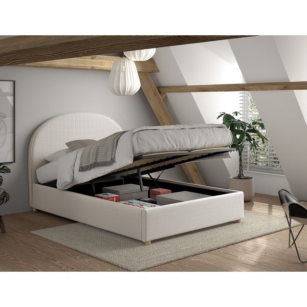 Baltos spalvos dvigulė lova audiniu dengta su sandėliavimo vieta su lovos grotelėmis 140x200 cm Moon – Vipack-image-3