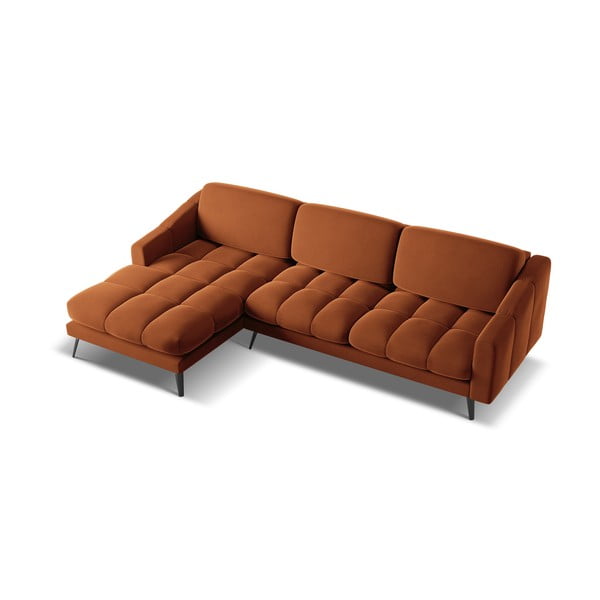 Oranžinės spalvos iš velveto kampinė sofa (su kairiuoju kampu) Nalu – Makamii-image-3