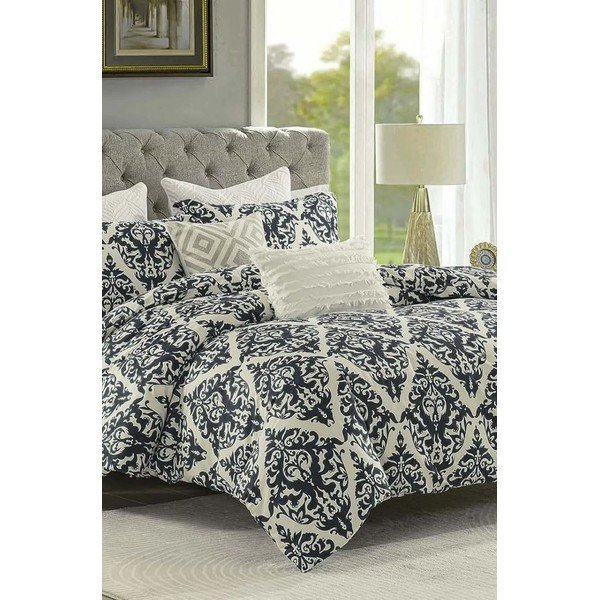 Iš ranforce medvilnės dvigulė/itin ilga patalynė juodos spalvos/smėlio spalvos su paklode/4 dalių 200x220 cm Damask – Mila Home-image-1