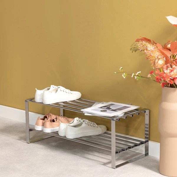 Sidabrinės spalvos iš metalo spintelė batams 70x29x27 cm Rex – Spinder Design-image-1