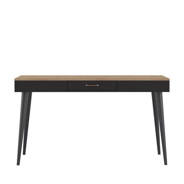 Juodas stalas su ąžuoliniu stalviršiu 134x59 cm - TemaHome 