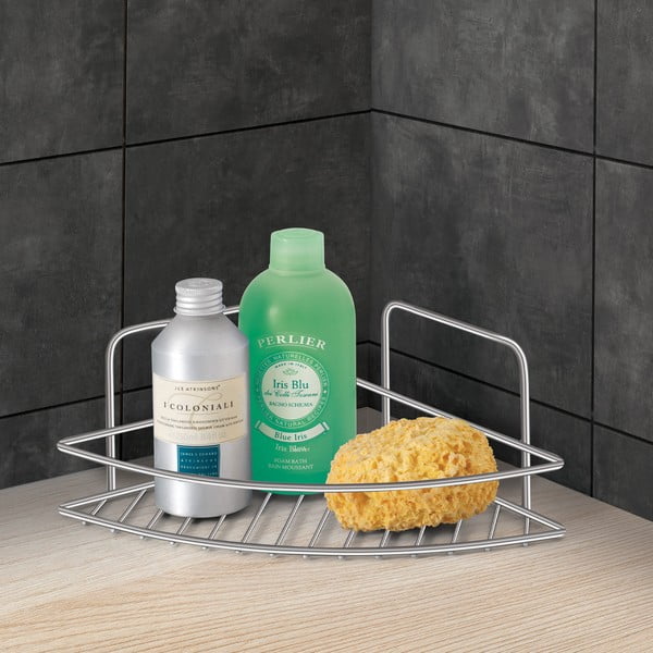 Blizgios sidabrinės spalvos iš plieno vonios lentyna Luxy – Metaltex-image-1