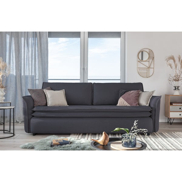 Tamsiai pilkos spalvos aksominė sofa-lova Miuform Tender Eddie-image-3
