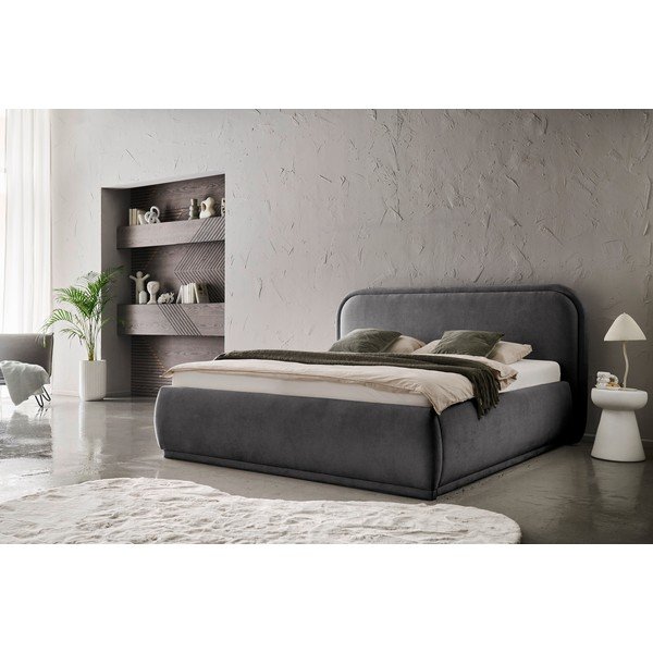 Antracito spalvos dvigulė lova audiniu dengta be grotelių 160x200 cm Soma – Meise Möbel-image-1