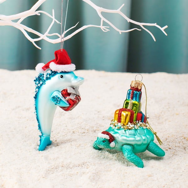 Iš stiklo rankų darbo eglutės papuošimas 12,5 cm Dolphin – Sass & Belle-image-1