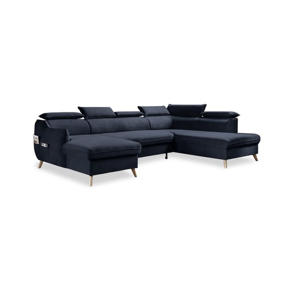 Sulankstoma kampinė sofa iš velveto tamsiai mėlynos spalvos (su dešiniuoju kampu/„U“ formos) Sweet Harmony – Miuform