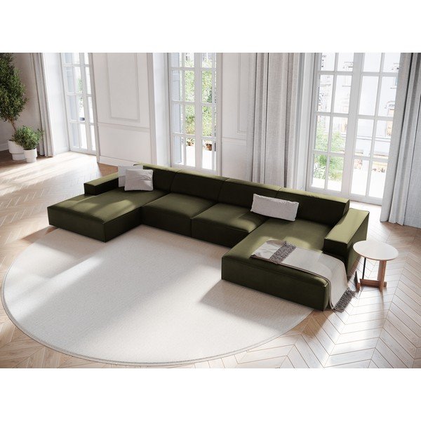 Khaki spalvos modulinė kampinė sofa iš velveto („U“ formos) Jodie – Micadoni -image-1