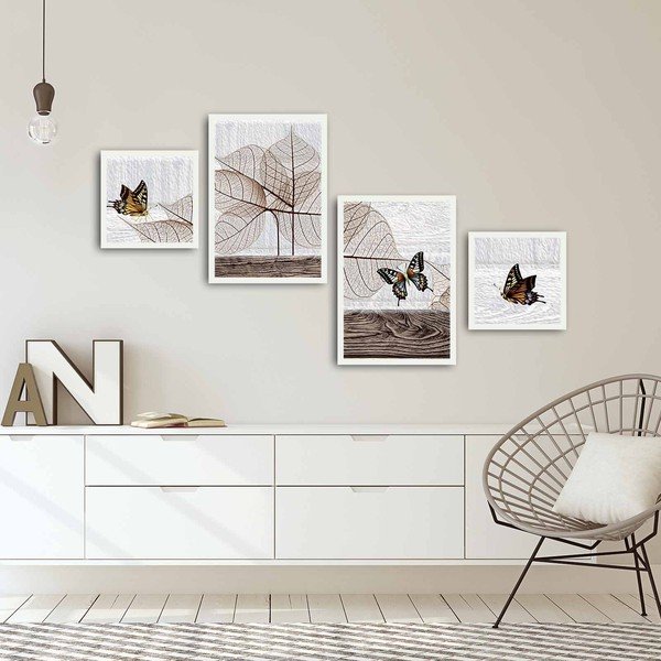 Kelių dalių paveikslas "Lapai ir drugelis", 136 x 75 cm-image-1