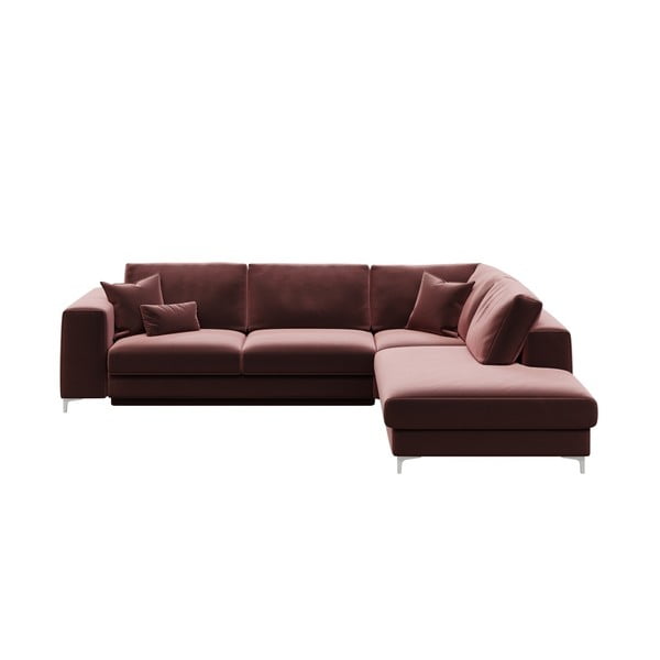 Tamsiai rožinė aksominė kampinė sofa-lova Devichy Rothe, dešinysis kampas