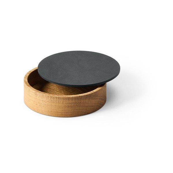 Antracito spalvos/natūralios spalvos iš medžio/iš eko odos daiktadėžė su dangčiu/dekoratyvinė ø 11x3,5 cm Circle Nupo – LIND DNA-image-1
