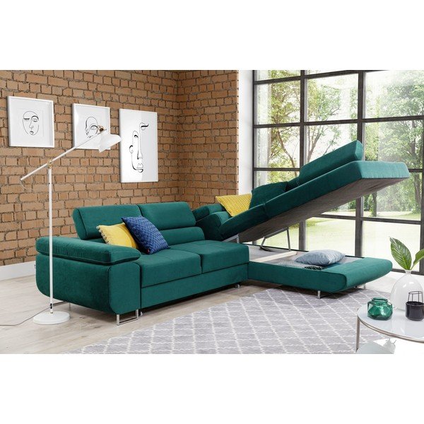 Žalios spalvos iš velveto sulankstoma/su sandėliavimo vieta kampinė sofa (su dešiniuoju kampu/„L“ formos) Anton – ELTAP-image-3