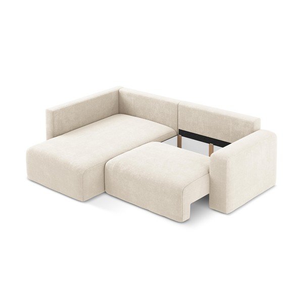 Kreminės spalvos sulankstoma/su sandėliavimo vieta kampinė sofa iš šenilinio audinio (su kairiuoju kampu/„L“ formos) Kona – Makamii-image-4