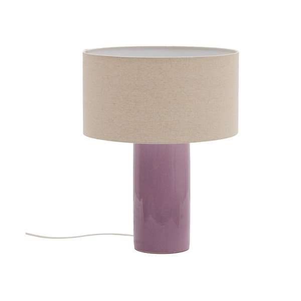 Violetinės spalvos/smėlio spalvos stalinis šviestuvas (aukštis 52 cm) su tekstiliniu gaubtu Toneric – Kave Home