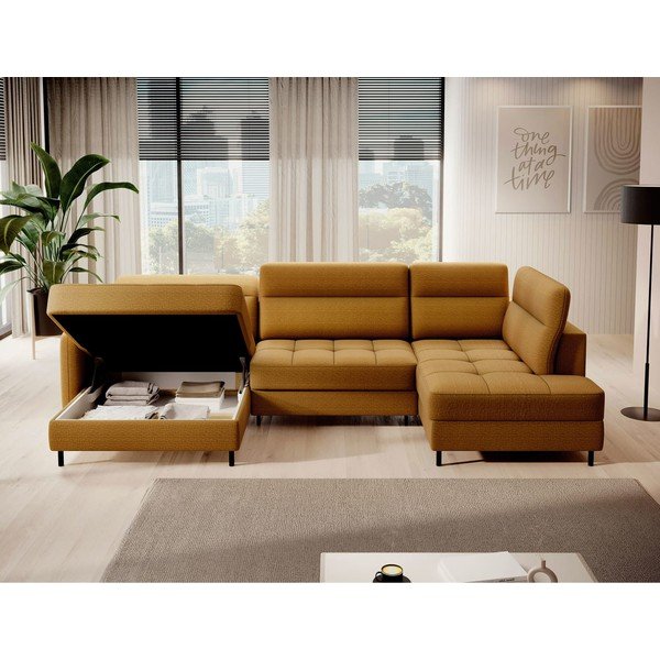 Geltonos spalvos iš velveto sulankstoma/su sandėliavimo vieta kampinė sofa (su dešiniuoju kampu/„U“ formos) Berrto – ELTAP-image-4