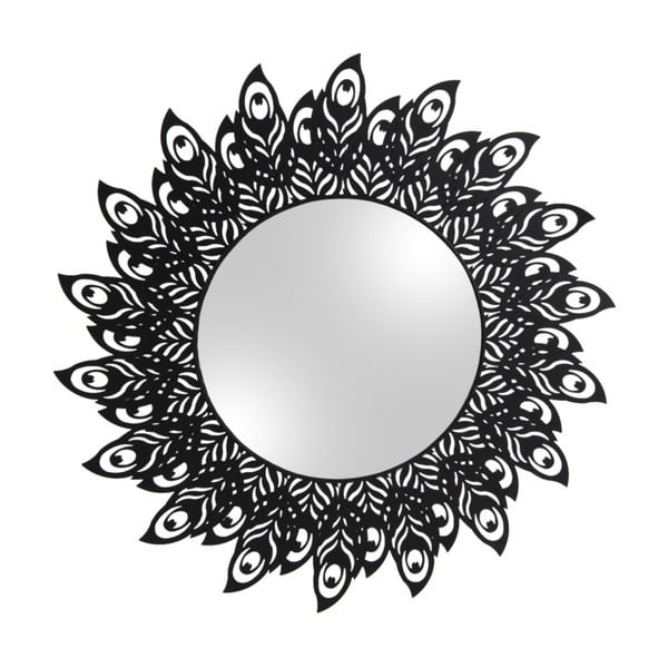 Sieninis veidrodis su juodos spalvos rėmu PT LIVING Peacock Feathers, ø 60 cm