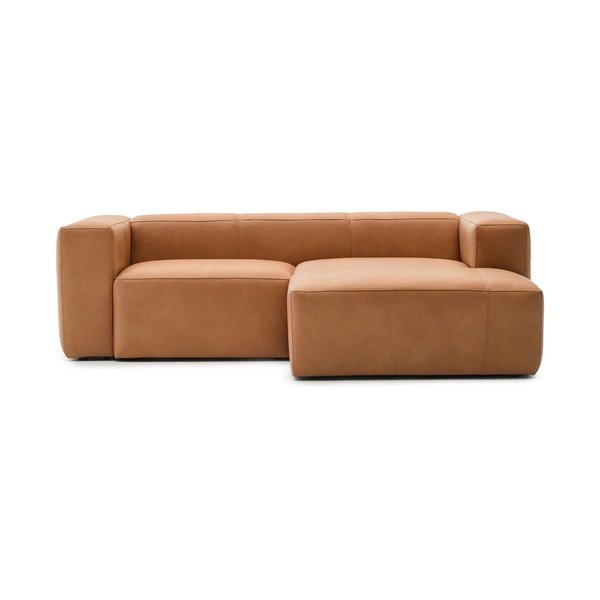 Rudos spalvos kampinė sofa iš odos (su dešiniuoju kampu/su gultu) Blok – Kave Home