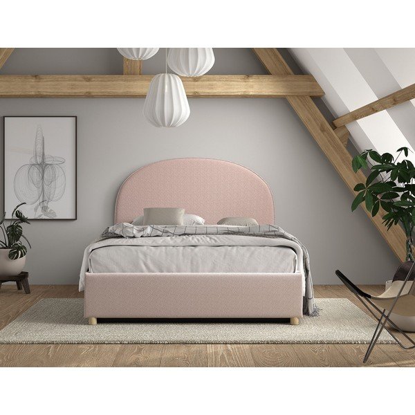 Rožinės spalvos dvigulė lova audiniu dengta su sandėliavimo vieta su lovos grotelėmis 140x200 cm Moon – Vipack-image-3