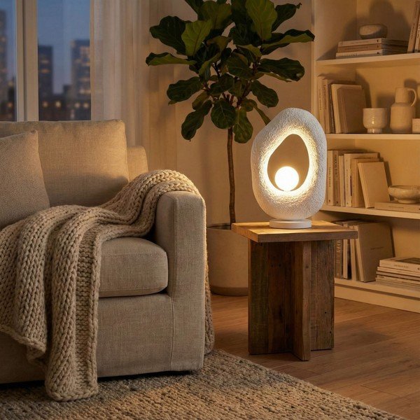 Baltos spalvos iš metalo stalinis šviestuvas (aukštis 50 cm) Lore – Opviq lights-image-1
